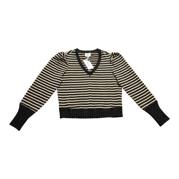 Sundays by We Are Sundays NWT Striped Puff Sleeve V-Neck Sweatshirt - Picture 1 of 4